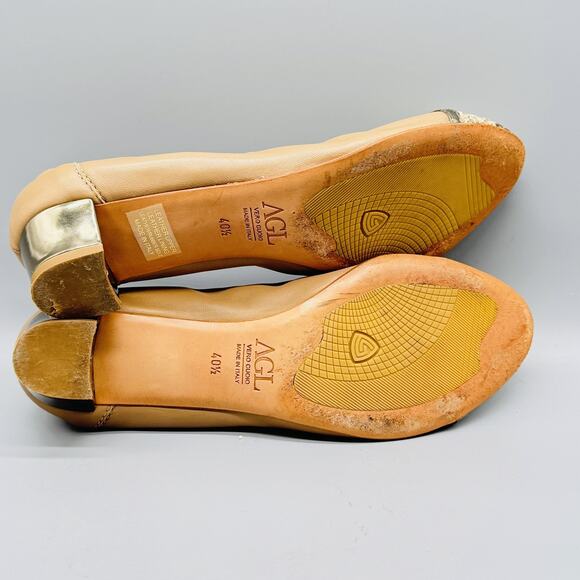 AGL Shoes Womens EU 40.5 US 10.5 Tan Snakeskin Cap Toe Italy Kitten Heels - Picture 10 of 13